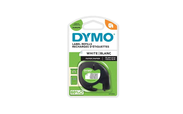 Dymo Letratag Papirtape Sort På Hvid 12mm X 4m Rulle
