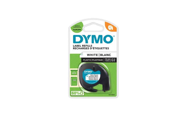 Dymo Letratag Plastiktape Sort På Hvid 12mm X 4m Rulle