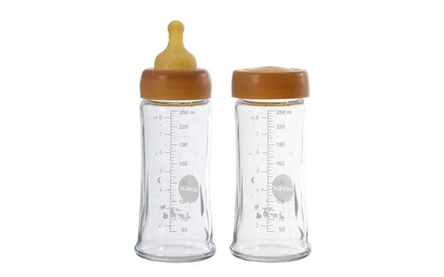 Hevea Baby Glas Sutteflaske Wide Neck 2-pak 250ml