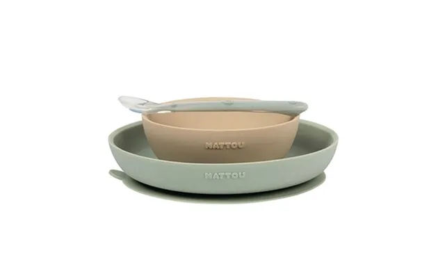 Nattou Silikone Spisesæt 3 Dele - Beige Green