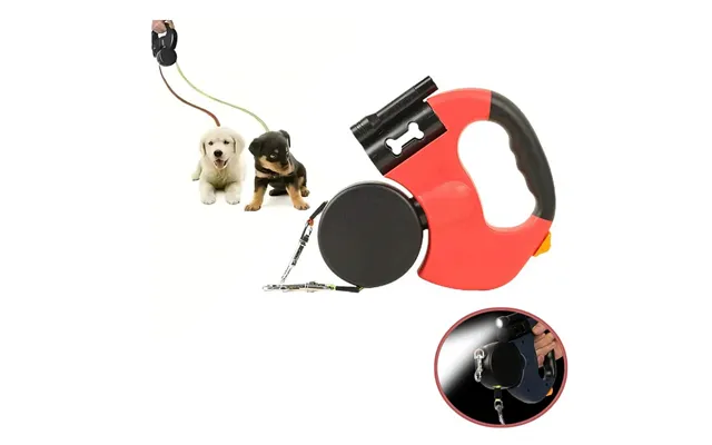 Dobbelt Hundesnor Med Indbygget Led-lys Og Hundeposeholder - Grå