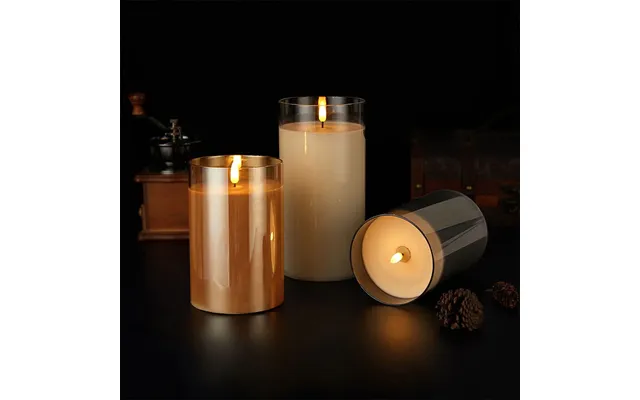 Led Stearinlys I Glas Ø10 X 15 Cm - Guld, Grå Eller Hvid