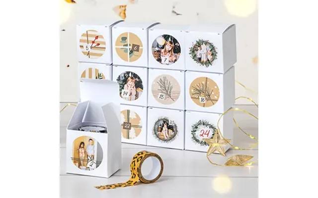 Smartphoto Diy Julekalender Æsker Med Rundt Klistermærke - 24 Stk