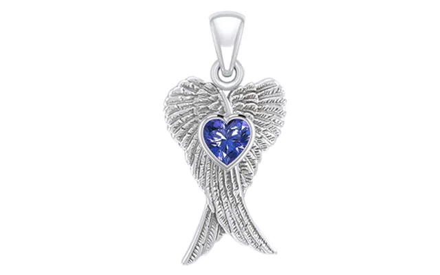 Vedhæng Englevinger - Med Safir Hjerte