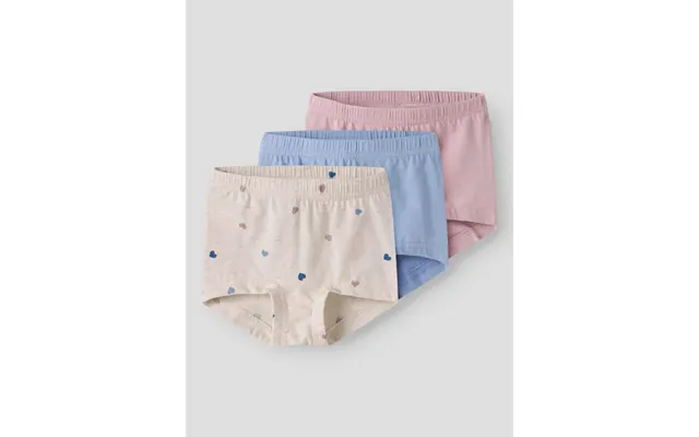 Name It 3-pak Boxershorts I Beige - Rosa Og Lyseblå Med Hjerter Til Piger