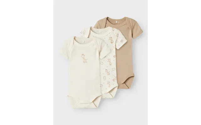 Name It 3pak Bodystocking I Beige Og Hvid Med Giraffer Til Baby