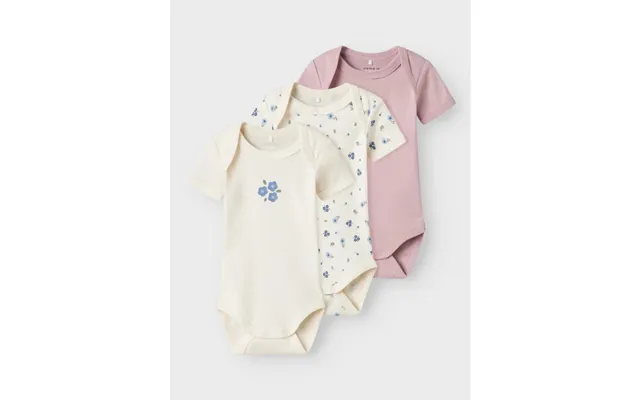 Name It 3pak Bodystocking I Lyserød Og Hvid Med Blomster Til Baby