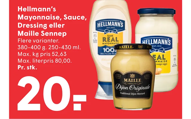 Hellmann’s Mayonnaise, Sauce, Dressing Eller Maille Sennep