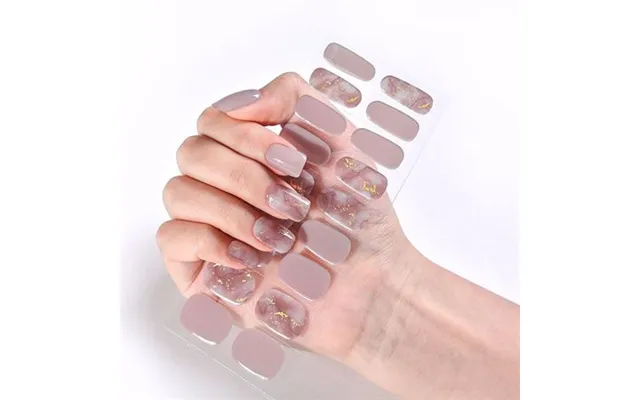 Uniq Semi Cured Gel Negle Nail Stickers Golden Taupe Jk-211 Med Alkohol Wipe Og Mini Rosenpind - 24 Stk