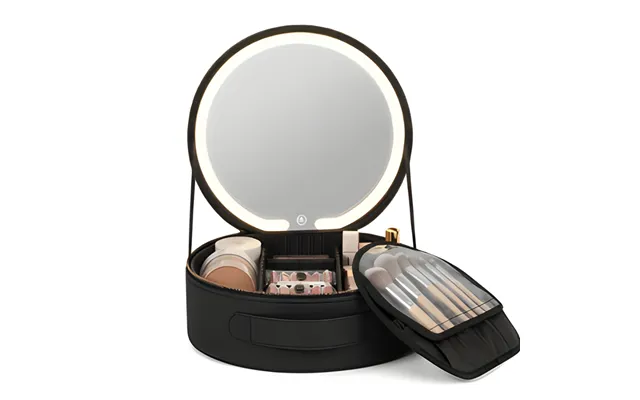 Uniq Sort Led Makeup-spejl Med 3-farvet Lys Praktisk Opbevaring Travel Vanity Case Med Led-lamp - Usb-opladning Og Opbev
