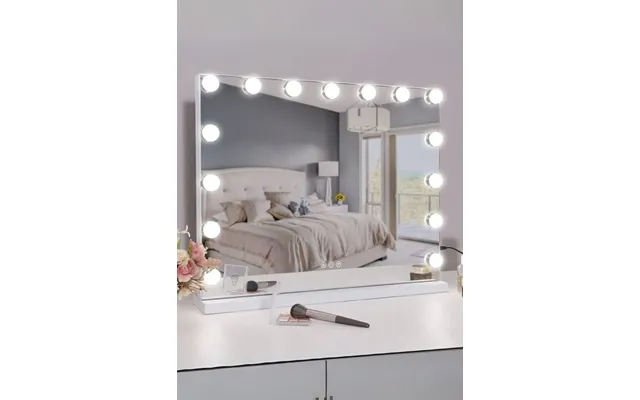 Uniq Xl Luksus Hollywood Makeup Spejl Med 15 Led Pærer Og Touch Funktion - Hvid