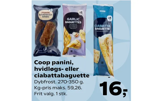 Coop Panini, Hvidløgs- Eller Ciabattabaguette