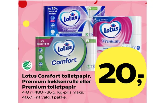 Lotus Comfort Toiletpapir, Premium Køkkenrulle Eller Premium Toiletpapir