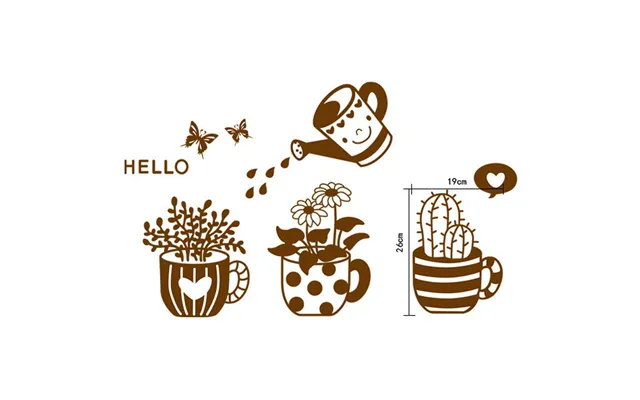 Blomster Wallsticker. Hyggelig Wallsticker Med Blomster - Krukker Og En Vandkande