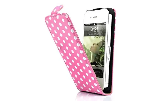 Dots Leather Case Med Magnet Flip Til Iphone 4 4s. Lyserød.