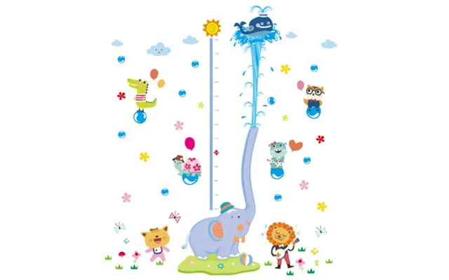 Elefant Springvand. Målebånds Wallsticker. 60-180cm.