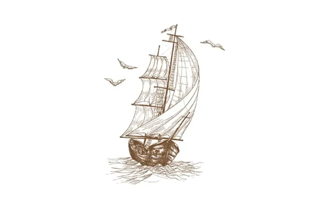 Flot Wallsticker Med Et Gammelt Sejlskib. 58x43cm