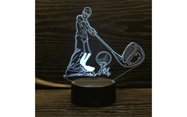 Golf 3d Lampe. Lysende Golfspiller Der Lægger An Til Slag. Farveskift Mellem 7 Farver