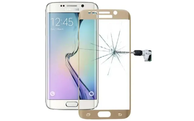 Hærdet Tempered Glas Til S6 Edge. Med Bøjet Glas. Gold.