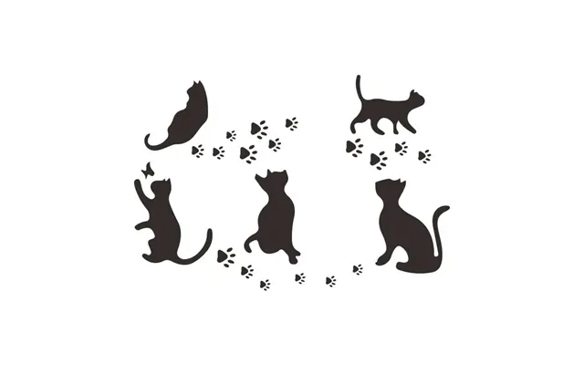 Katte Wallsticker. 5 Søde Katte I Silhuet Der Laver Fodspor På Din Væg