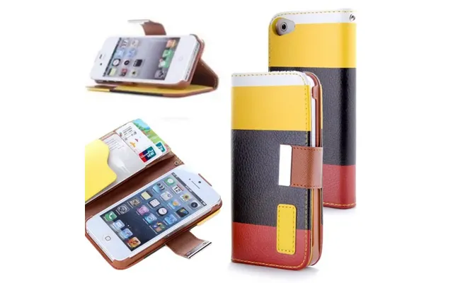 Læder Cover M Kreditkortholder Til Iphone 4 4s.gul Sort Brun