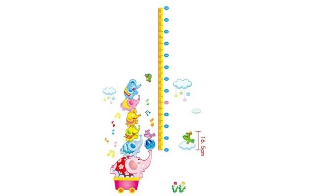 Målebånds Wallsticker. Balancerende Elefanter. 60-180cm.