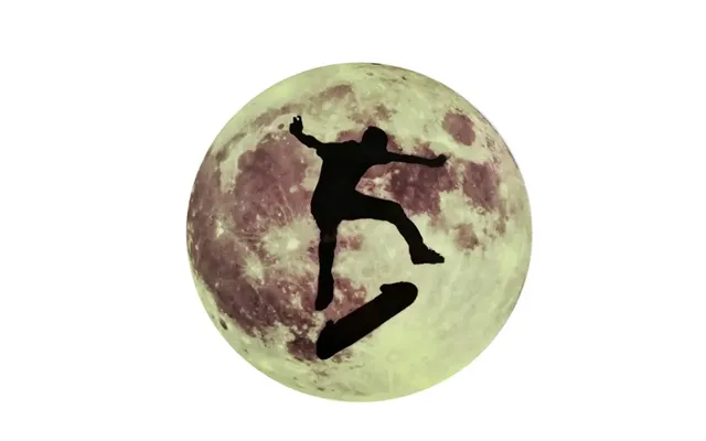 Stor Selvlysende Måne Wallsticker. 30 Cm. Tricks På Skateboard