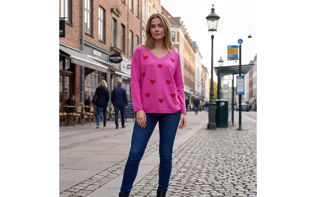 Mooya - Fuchsia Strik Med Søde Røde Hjerter.