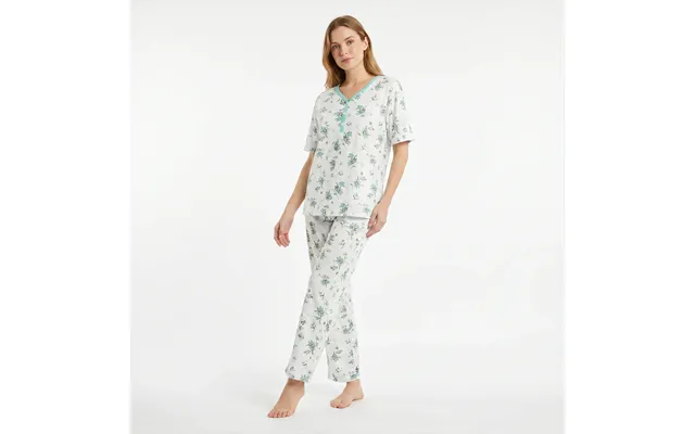 Sød Pyjamas Til Kvinder Med Tyrkis Blomster-mønstre - 2xl