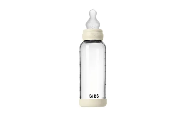 Bibs Rund Glasflaske Med Silikone Og Medium Gennemstrømning Elfenben 240 Ml