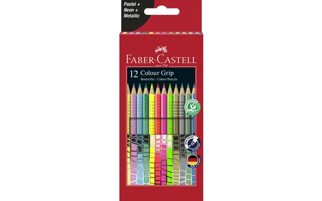 Faber-castell 12 Farveblyanter Colour Grip Special Pastel-neon Box 201569