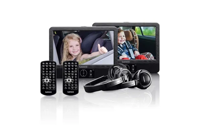 Lenco 2x 9 Bærbar Dvd-afspiller Med Usb Sd Indbygget Batteri Hovedtelefoner Og Beslag Sort