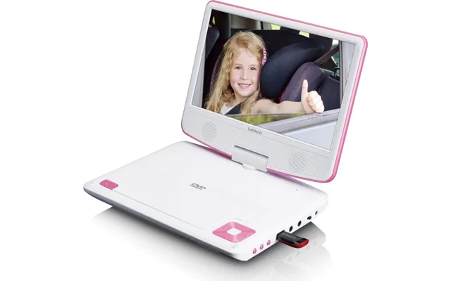 Lenco Bærbar 9 Dvd-afspiller Med Usb-hovedtelefoner Og Monteringsbeslag Pink Hvid