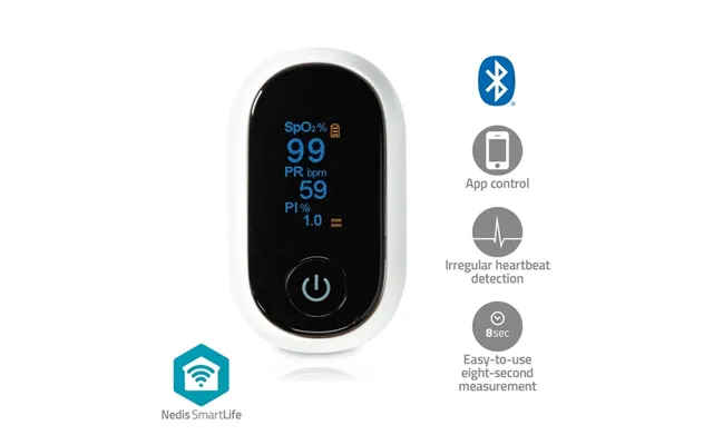 Nedis Smartlife Puls Oximeter Bluetooth Oled Auditiv Alarm Iltmætning Spo2 Interferens Mod Bevægelser Perfusionsindeks P