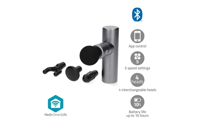 Nedis Smartlife Sportmassage Pistol Bluetooth Accu Powered Uppladdningsbar 5 Massagelägen Dragsko Koniskt Huvud Platt Hu