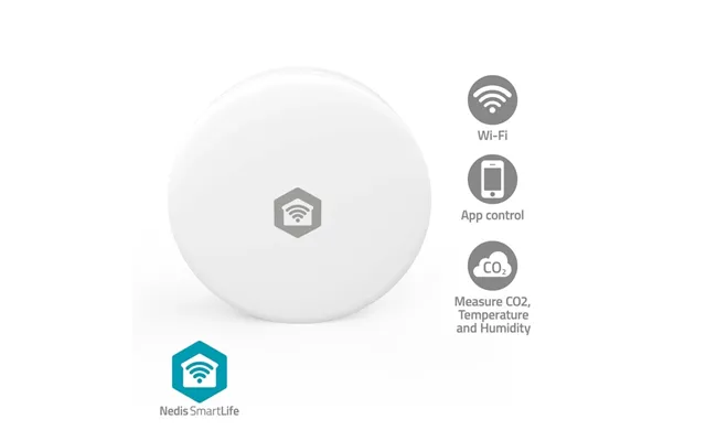 Nedis Smartlife-luftkvalitetsmåler Wi-fi Fugtighed Kuldioxid Co2 Temperatur Android Ios Hvid