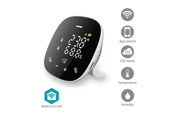 Nedis Smartlife-luftkvalitetsmåler Wi-fi Vis Fugtighed Kuldioxid Co2 Temperatur Android Ios Hvid Sort