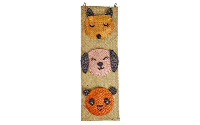Rice Raffia-vægophæng Med Lommer Til Dyreansigter - 60 Cm X 20 Cm