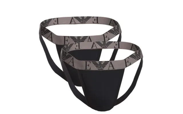 Armani Cotton Knit Jockstrap 4p Sort Bomuld Medium Herre