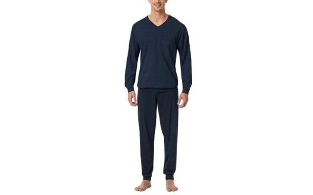 Schiesser Comfort Essentials V-neck Long Pyjamas Mørkblå Bomuld Large Herre