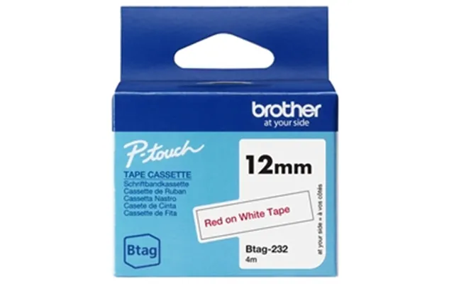 Brother Btag 12mm Red Text White Tape