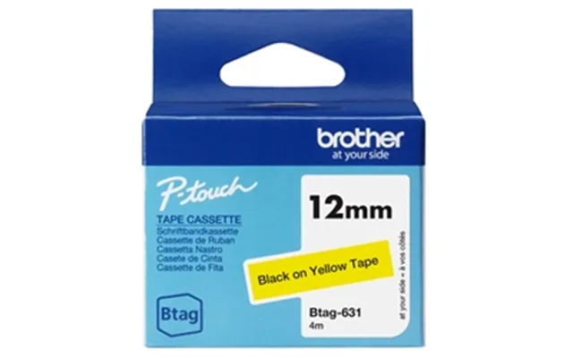 Brother Btag 12mm Sort Text Gul Tape