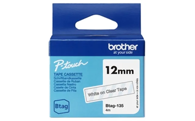 Brother Btag 12mm White Text Clear Tape