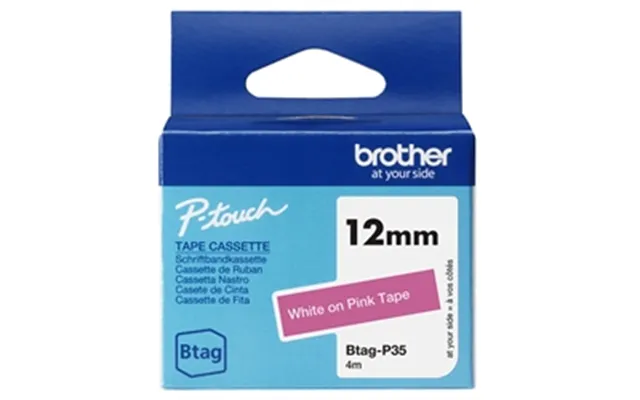 Brother Btag 12mm White Text Pink Tape