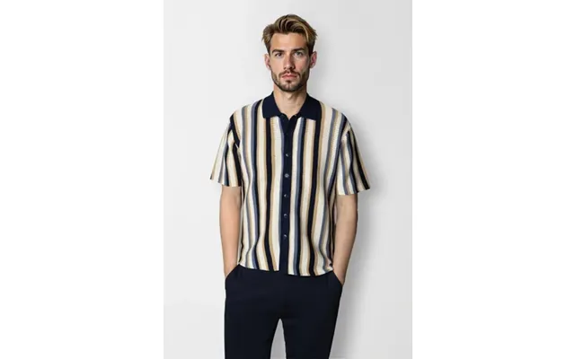 Daniel Knitted Shirt - Ecru Blue Striped