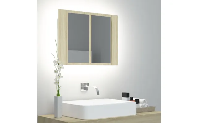 Vidaxl Badeværelsesskab M. Spejl Og Led-lys 60x12x45cm Akryl Sonoma-eg