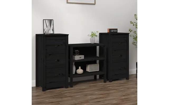 Vidaxl Skænke 2 Stk. 40x35x80 Cm Massivt Fyrretræ Sort