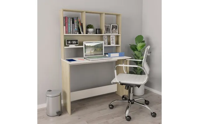 Vidaxl Skrivebord Med Hylder 110 X 45 X 157 Cm Spånplade Hvid Sonoma-eg