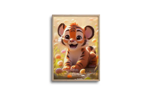 Cute Baby Tiger På Eng - Plakat