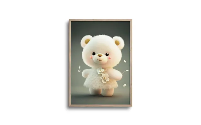 Cute Hvid Bamse Med Hvid Kjole- Plakat